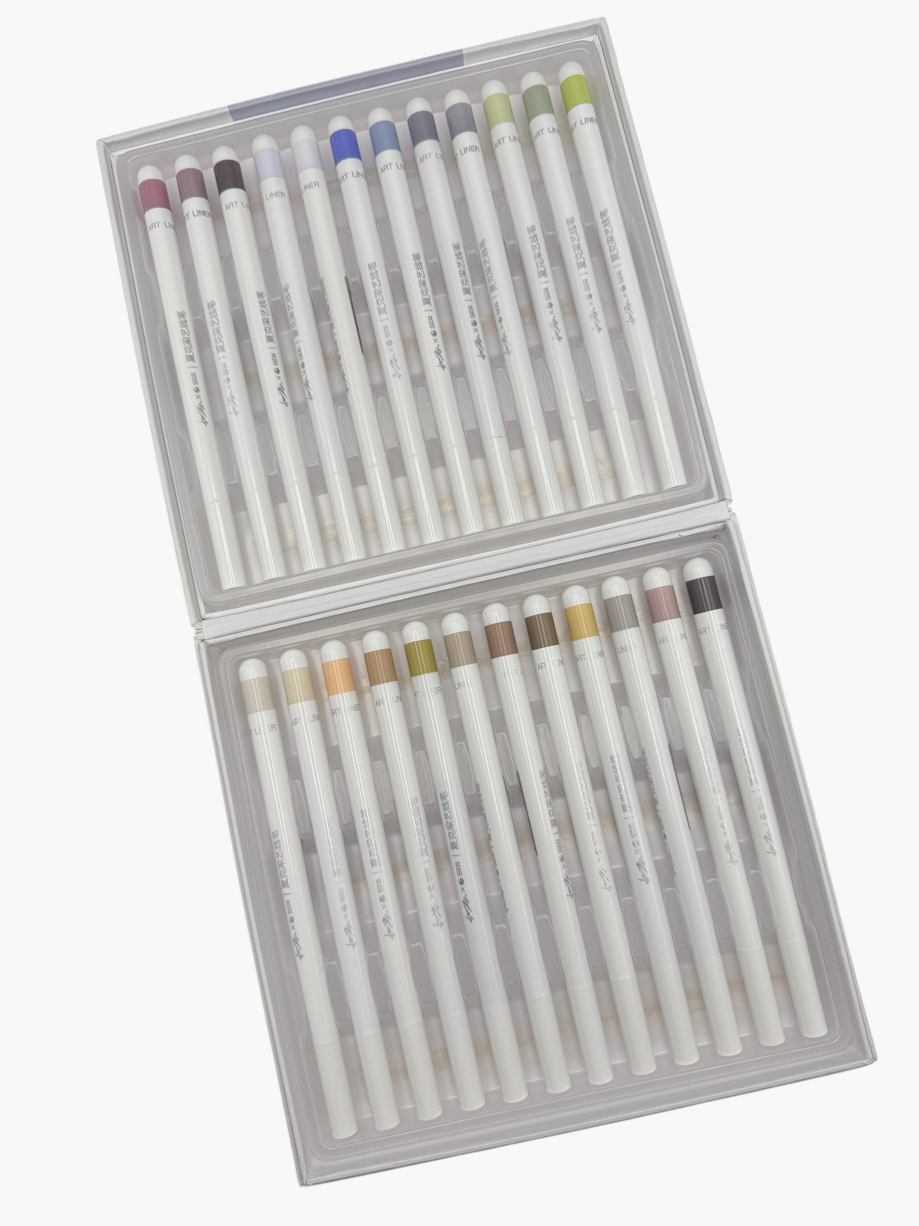BUDGETNEEDS ™ STA Art Liner 24-piece fineliner set with 0.8mm tips in a clear plastic storage case
