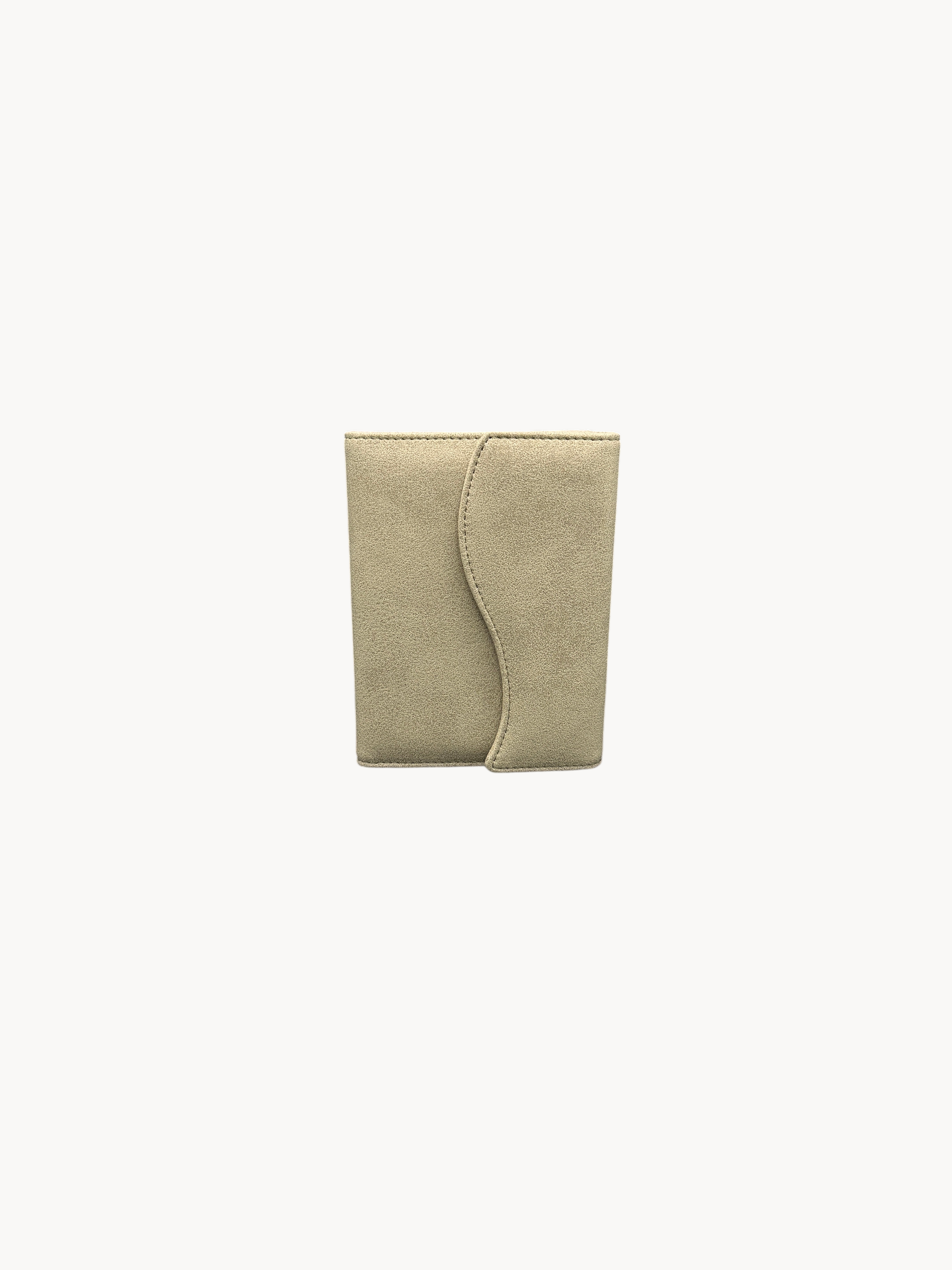 BUDGETNEEDS ™ beige suede passport cover with a curved flap closure for stylish travel protection