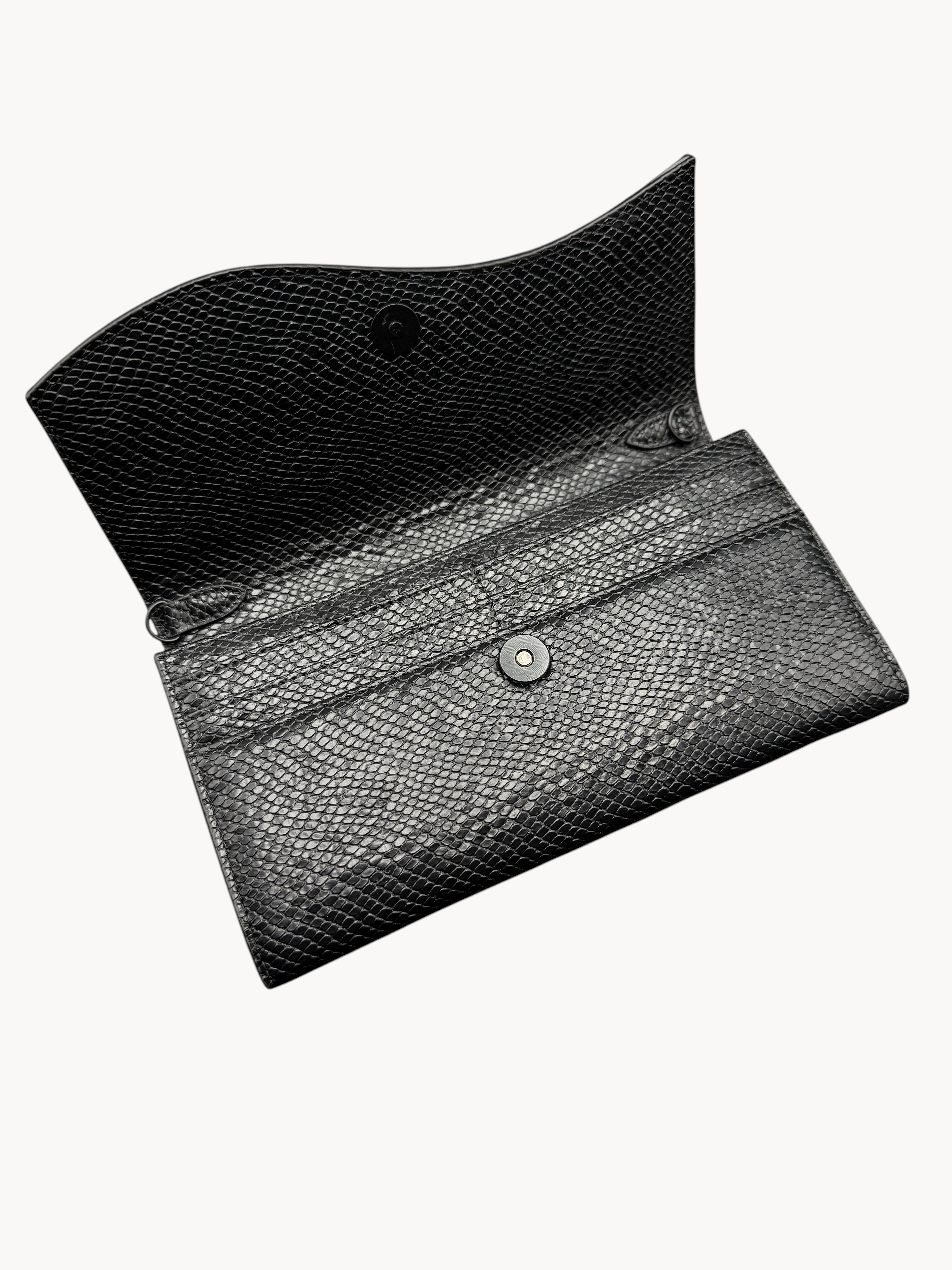 BUDGETNEEDS ™ Wallet Wave black faux snakeskin clutch wallet with magnetic snap closure and minimalist design