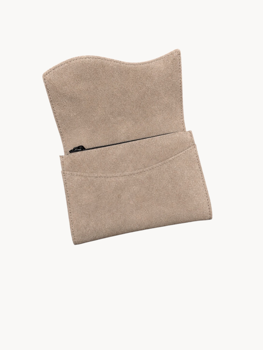 BUDGETNEEDS ™ Midi Wave beige suede leather clutch with a wavy flap and zipper closure