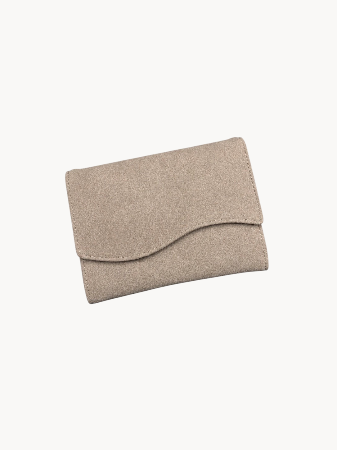 BUDGETNEEDS ™ Midi Wave wallet in a neutral beige suede finish with a curved flap design
