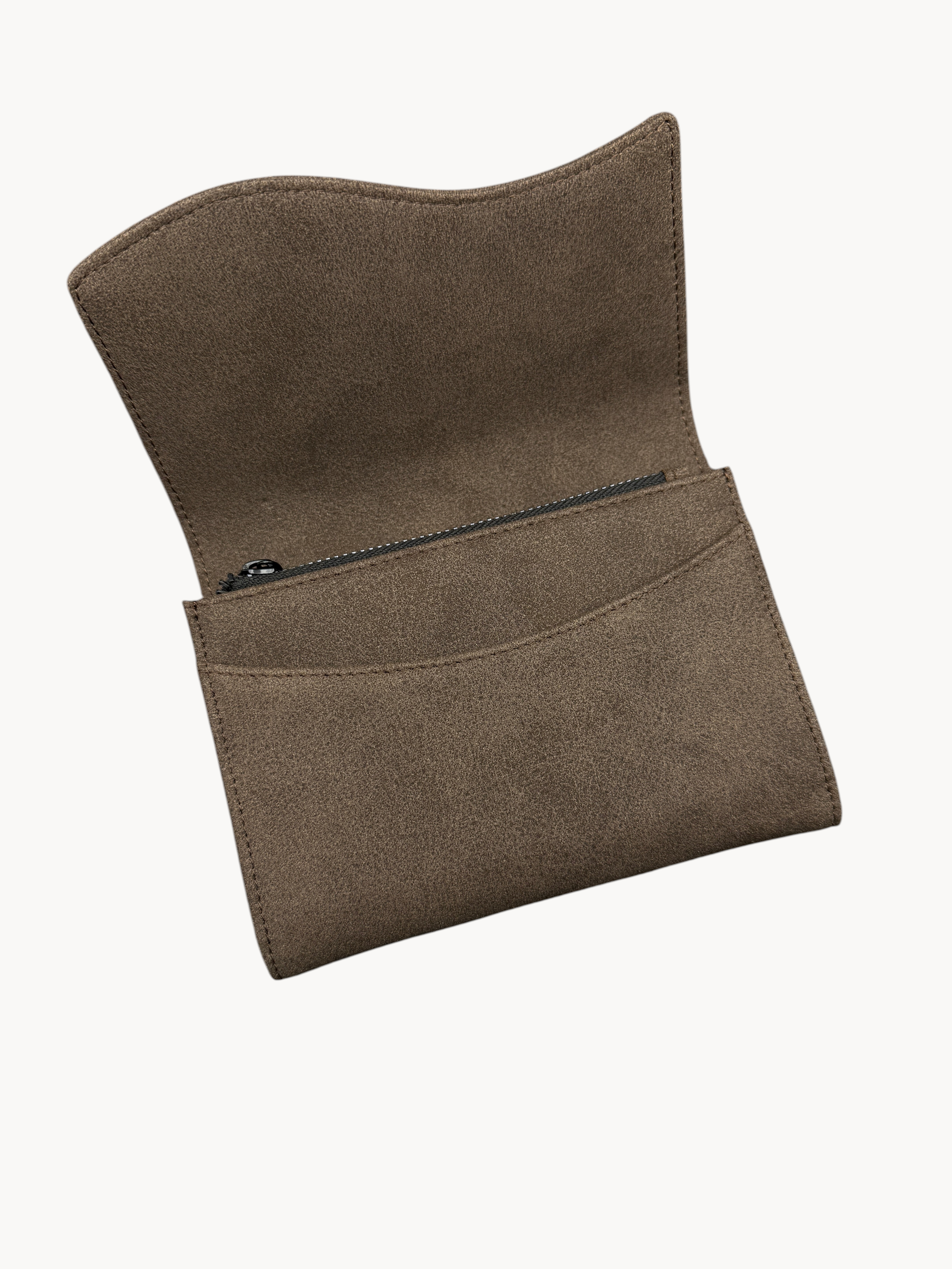 BUDGETNEEDS ™ Wallet Wave MIDI in coffee brown with a minimalist design, featuring a secure back zipper compartment.