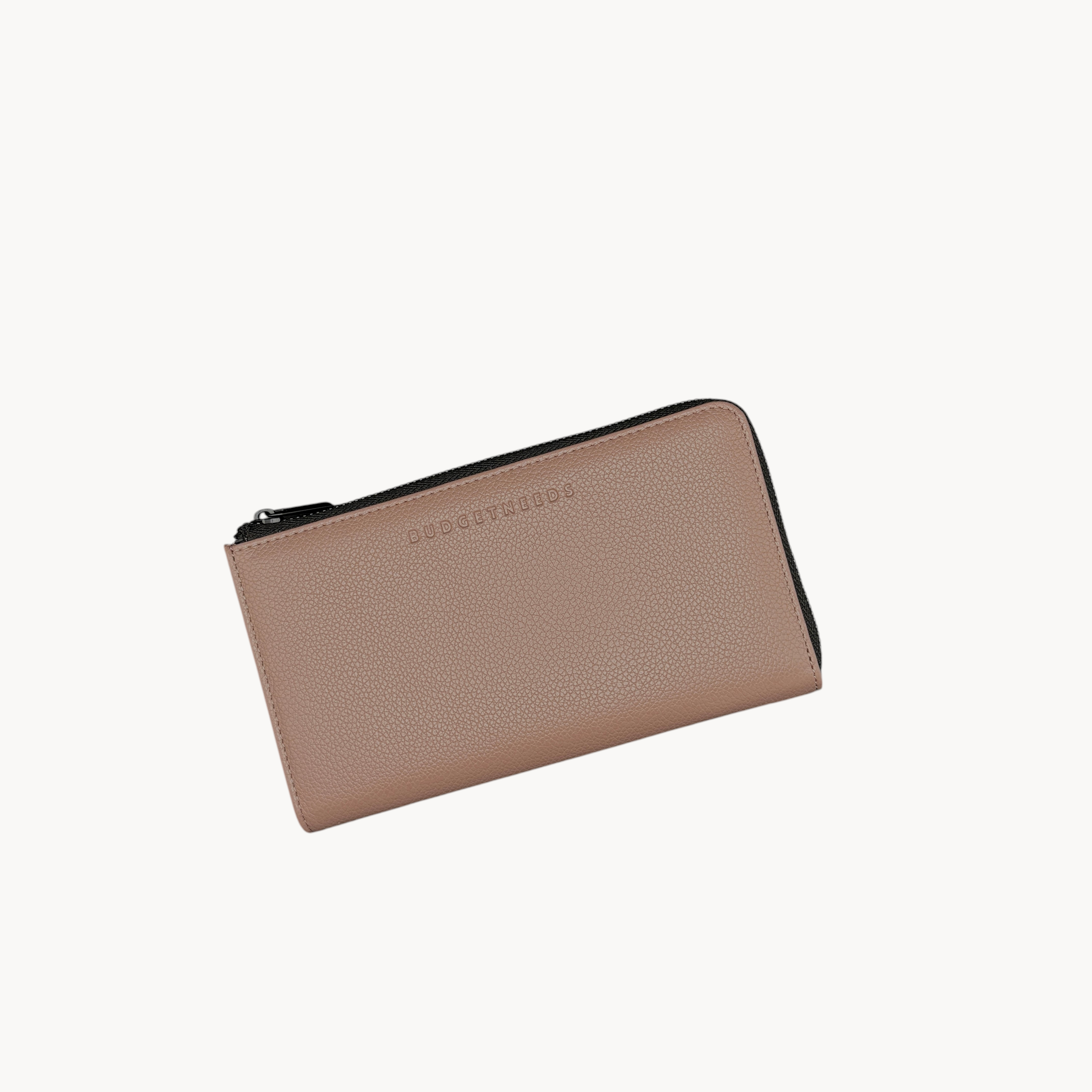 BUDGETNEEDS ™ Wallet Zip in blush pink with a textured finish, featuring a secure zip closure and minimalist design.