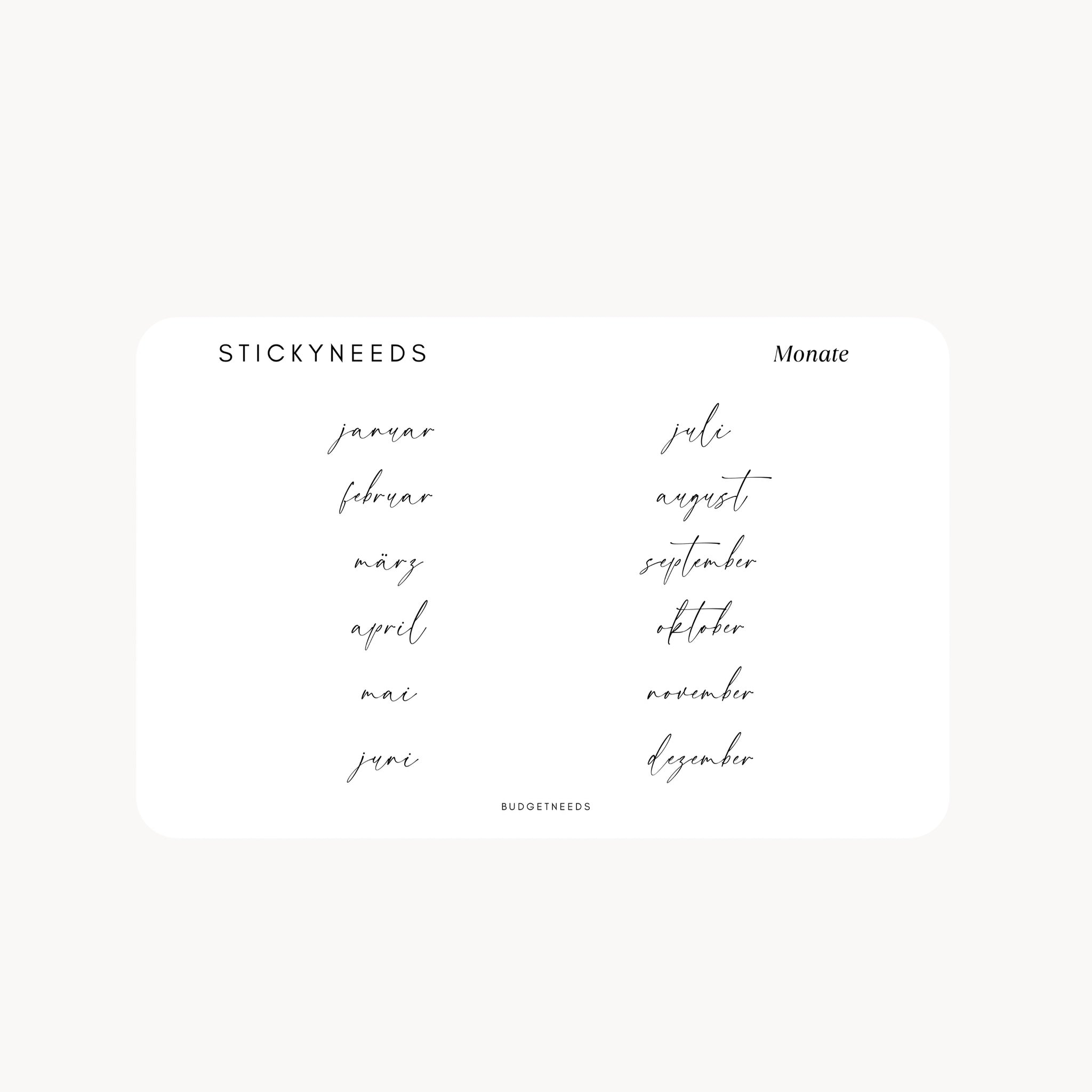 Planner Sticker Sheet Monate klein